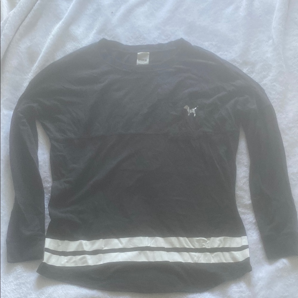 PINK Black Sweater with White Accents
